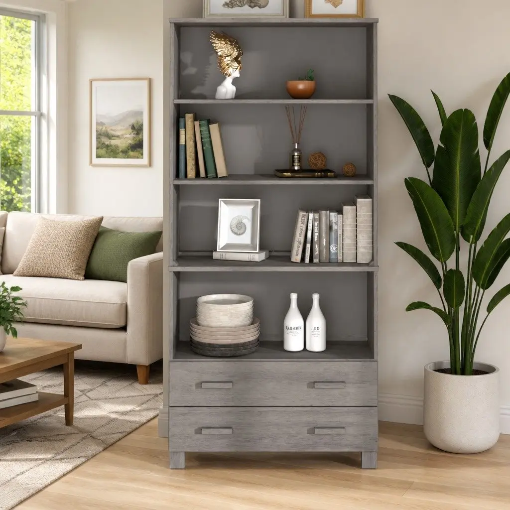 Grey Solid Pine Wood Highboard Storage Cabinet