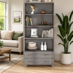 Grey Solid Pine Wood Highboard Storage Cabinet