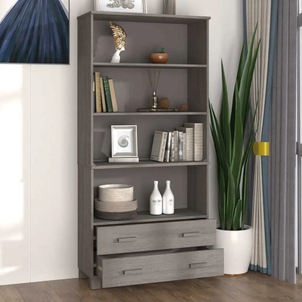 Grey Solid Pine Wood Highboard Storage Cabinet