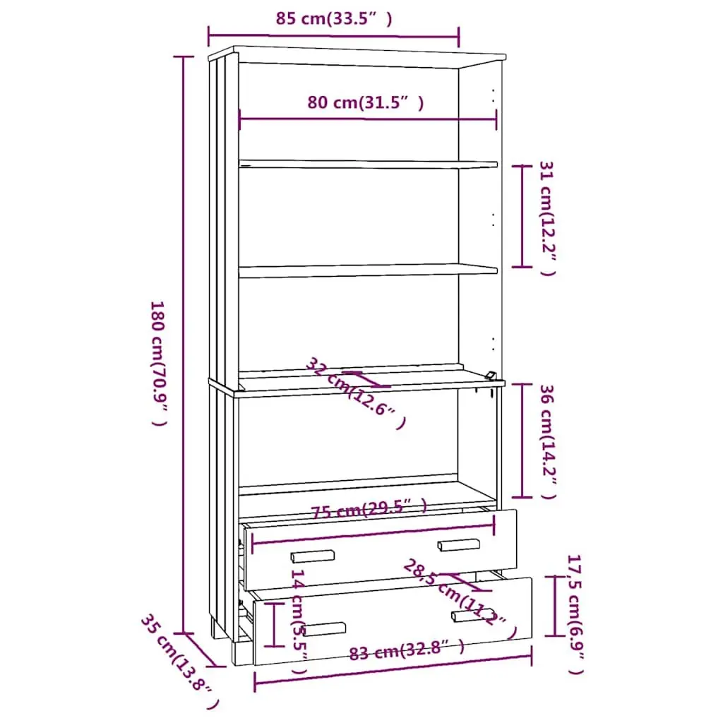Grey Solid Pine Wood Highboard Storage Cabinet