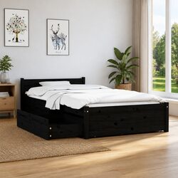 Inviting Black Wooden Bed Frame with Storage Drawers
