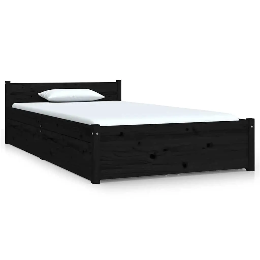 Black Wooden Bed Frame with Storage Drawers Single 90x190 cm Bedroom Furniture