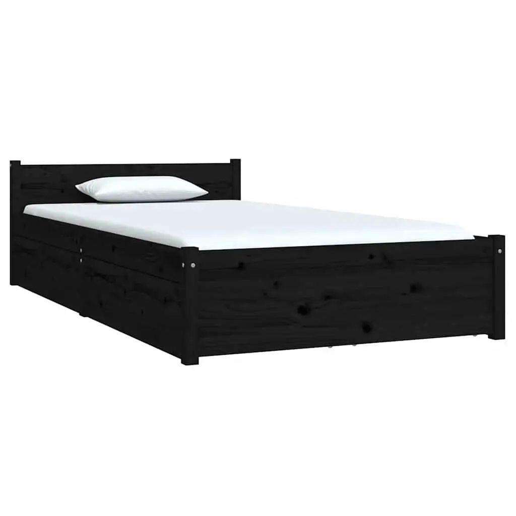 Black Wooden Bed Frame with Storage Drawers Single 90x190 cm Bedroom Furniture