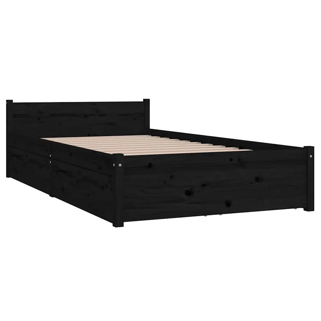 Black Wooden Bed Frame with Storage Drawers Single 90x190 cm Bedroom Furniture