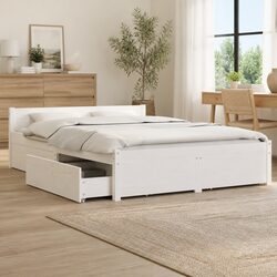 Wooden Bed Frame with Storage Drawers in White 150x200 cm