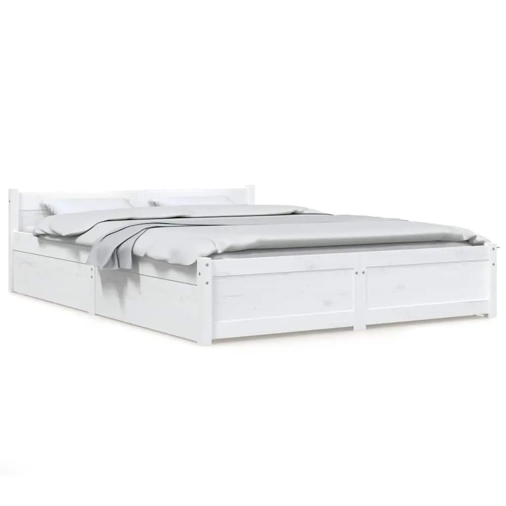 Bed Frame White 150x200 cm Wooden with Storage Drawers