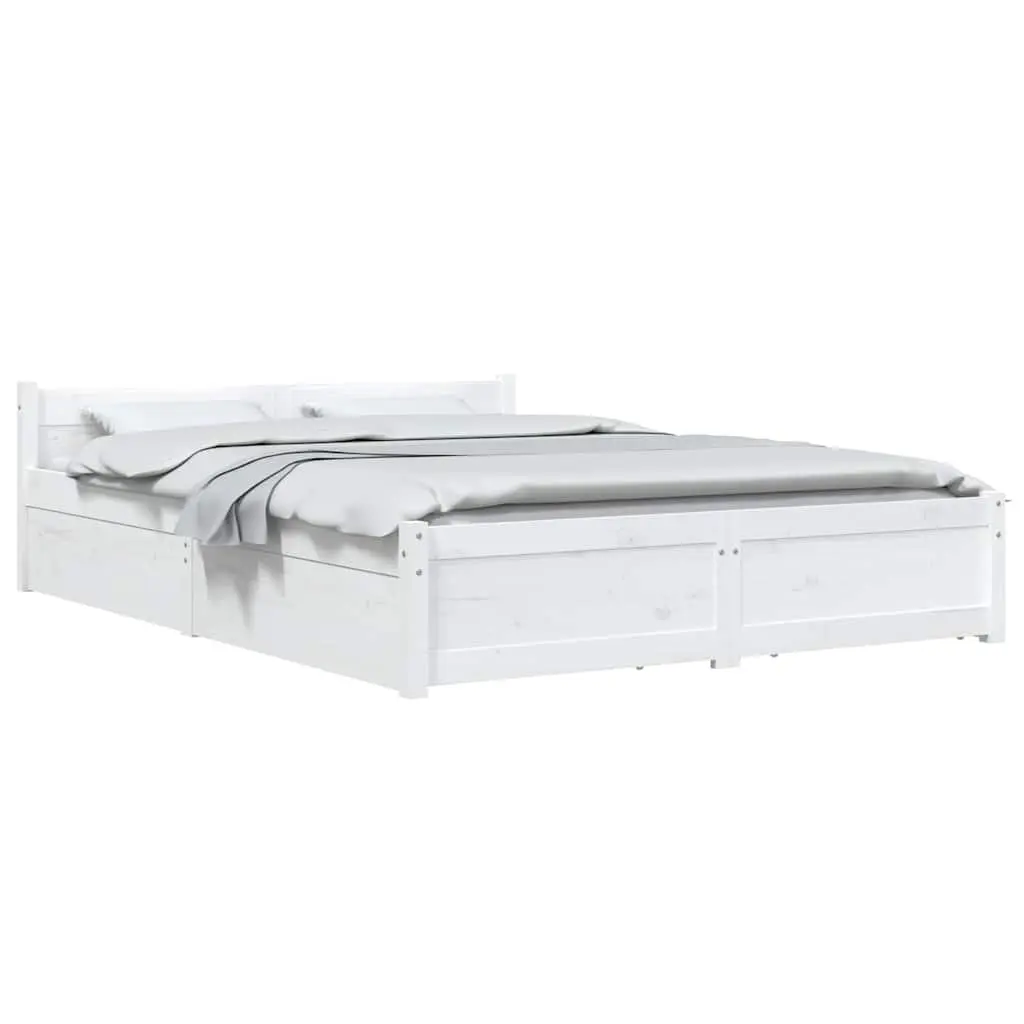 Bed Frame White 150x200 cm Wooden with Storage Drawers