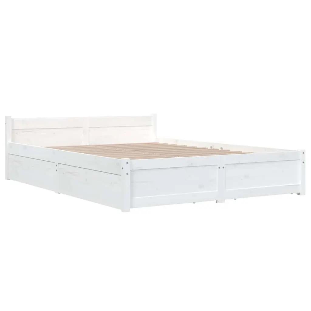 Bed Frame White 150x200 cm Wooden with Storage Drawers