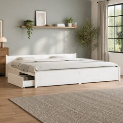 White King Bed Frame with Storage Drawers 183x203 cm