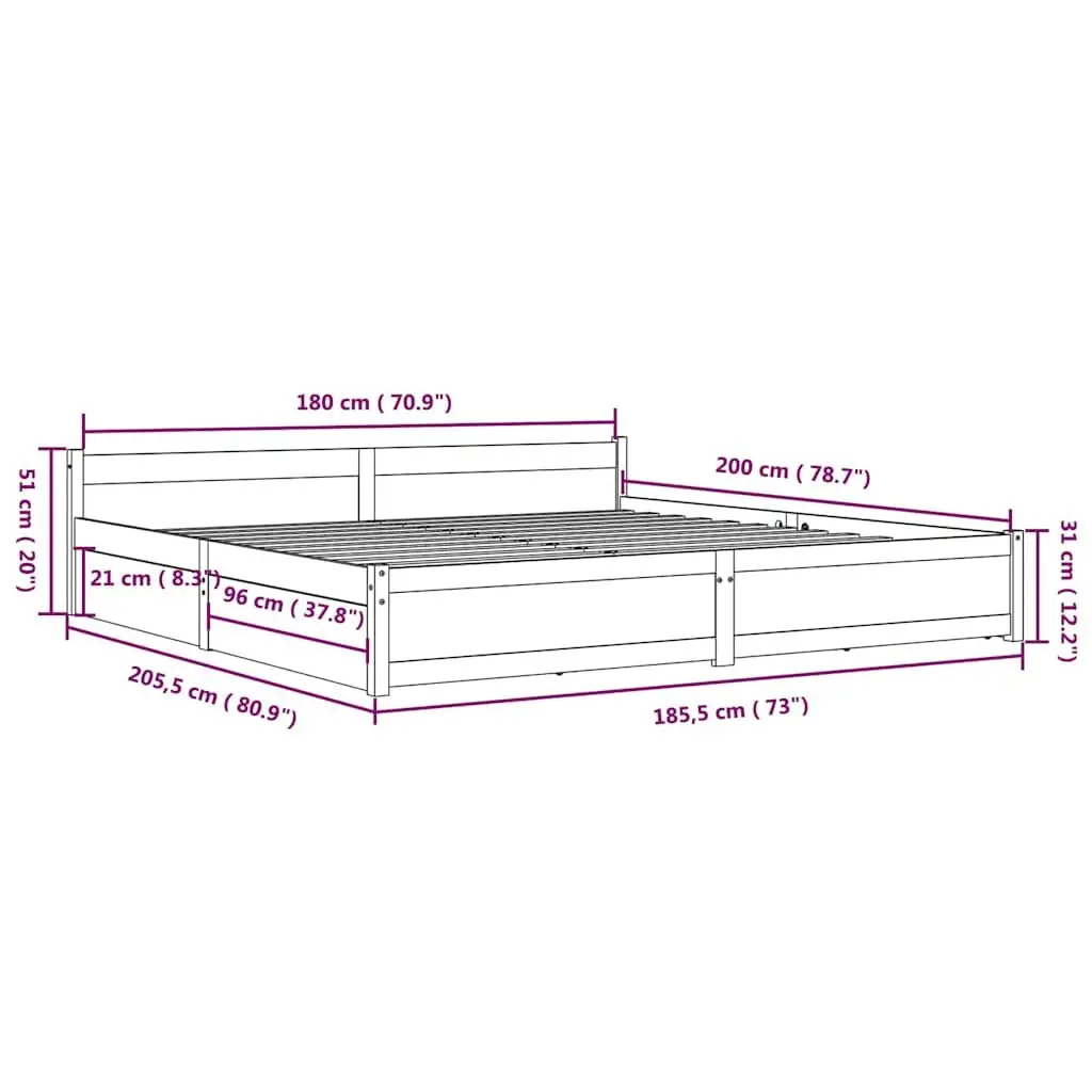 King Bed Frame White 183x203 cm Wooden with Storage Drawers