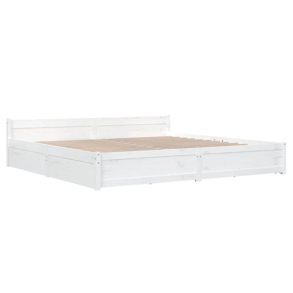 King Bed Frame White 183x203 cm Wooden with Storage Drawers