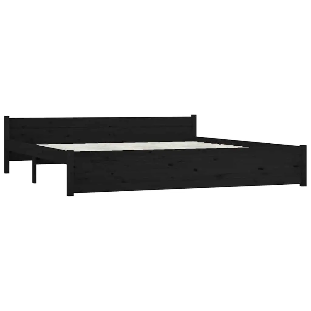 King Bed Frame Black 183x203 cm Solid Pine Wood with Storage Drawers