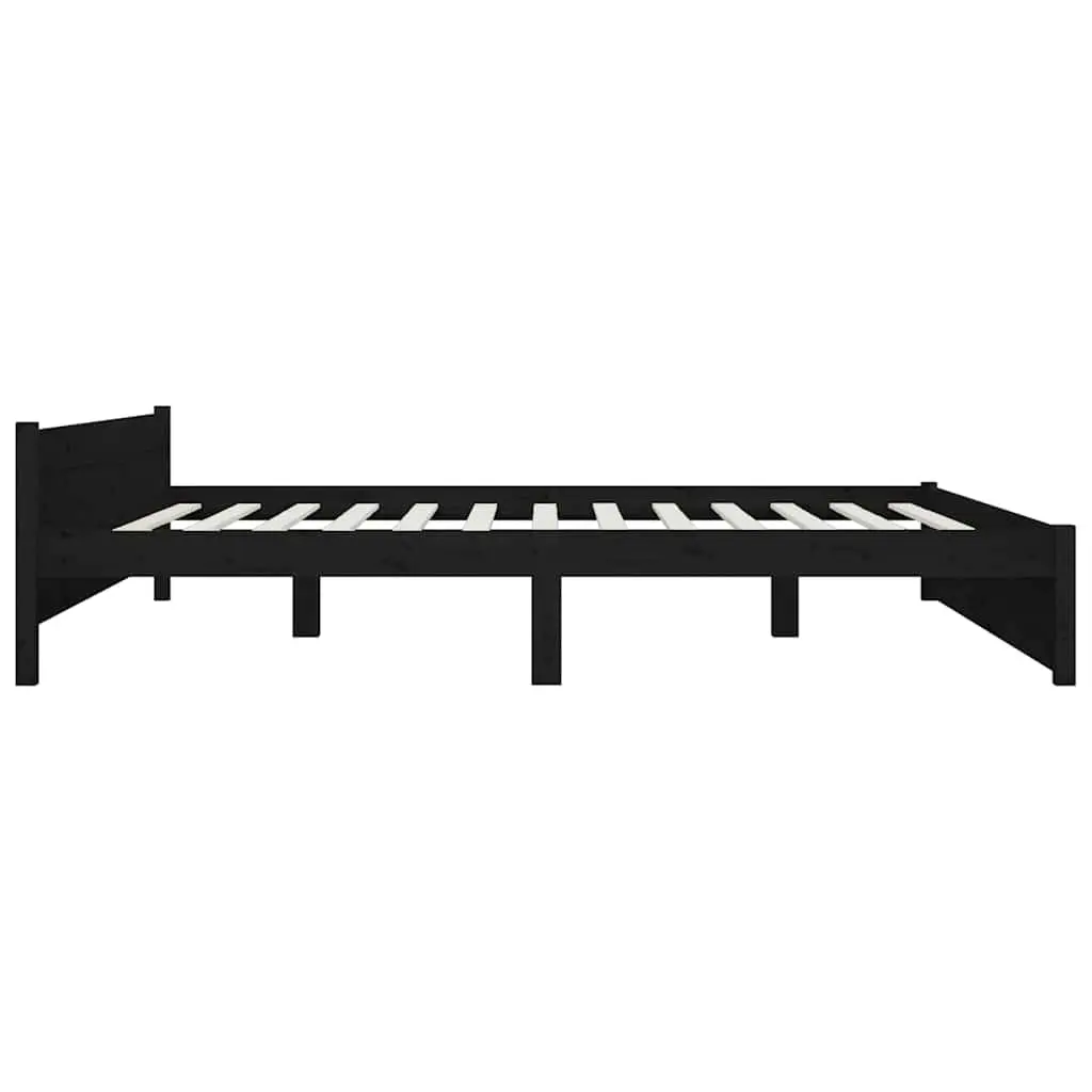 King Bed Frame Black 183x203 cm Solid Pine Wood with Storage Drawers