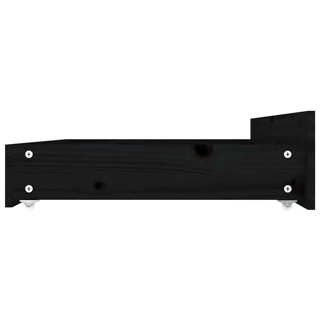King Bed Frame Black 183x203 cm Solid Pine Wood with Storage Drawers