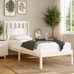 White Solid Pine Wooden Bed Frame 90x190 cm with Headboard
