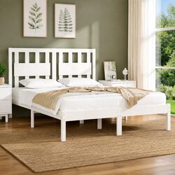 White Solid Wood Bed Frame 135x190 cm