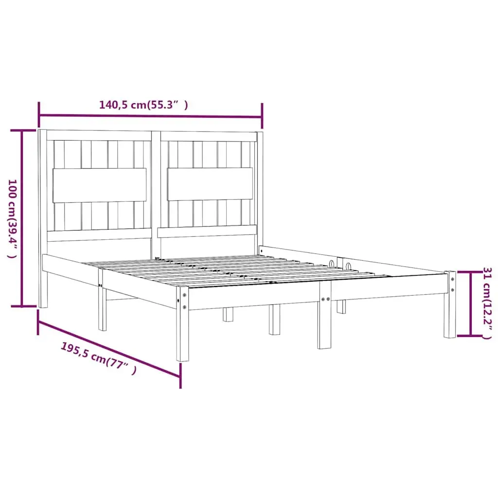 White Solid Wood Bed Frame 135x190 cm