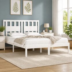 King Bed Frame 183x203 cm in White Solid Pine Wood