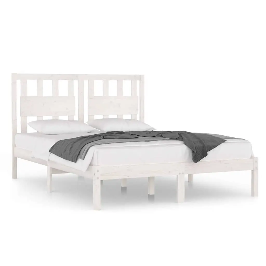 King Bed Frame 183x203 cm in White Solid Pine Wood