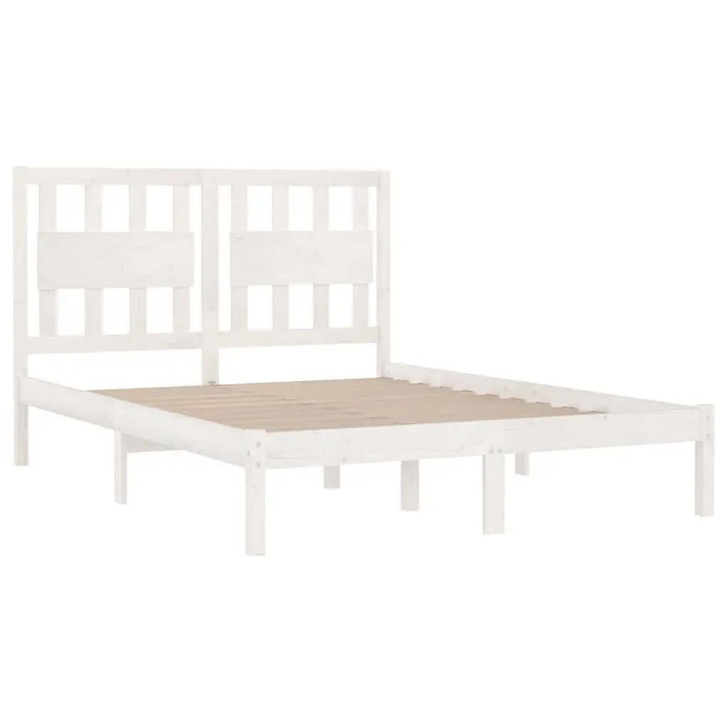 King Bed Frame 183x203 cm in White Solid Pine Wood