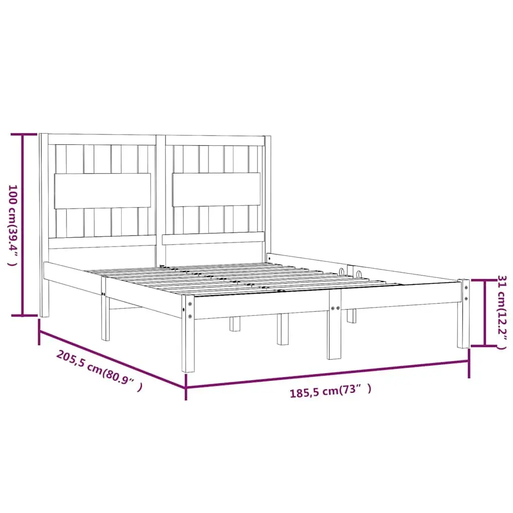 King Bed Frame 183x203 cm in White Solid Pine Wood
