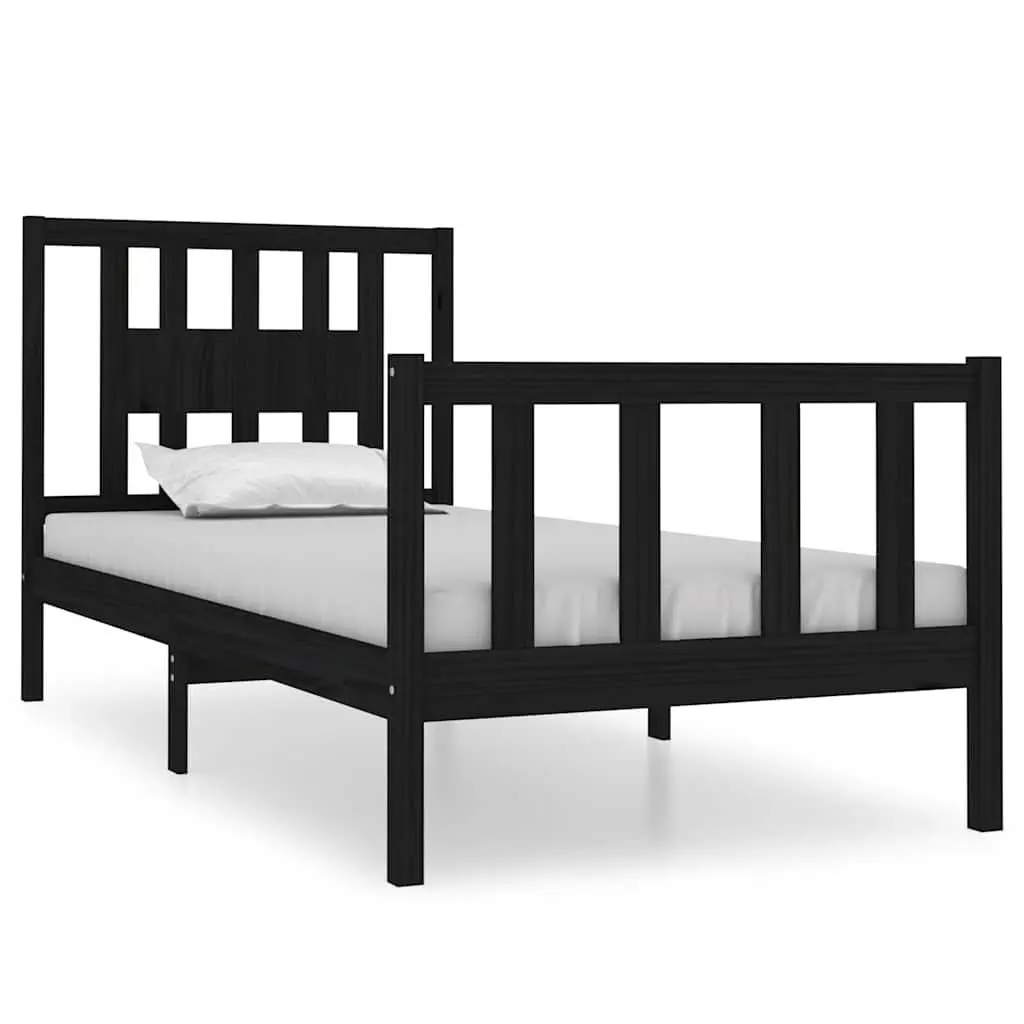 Black Solid Wood Bed Frame 90x190 cm with Headboard