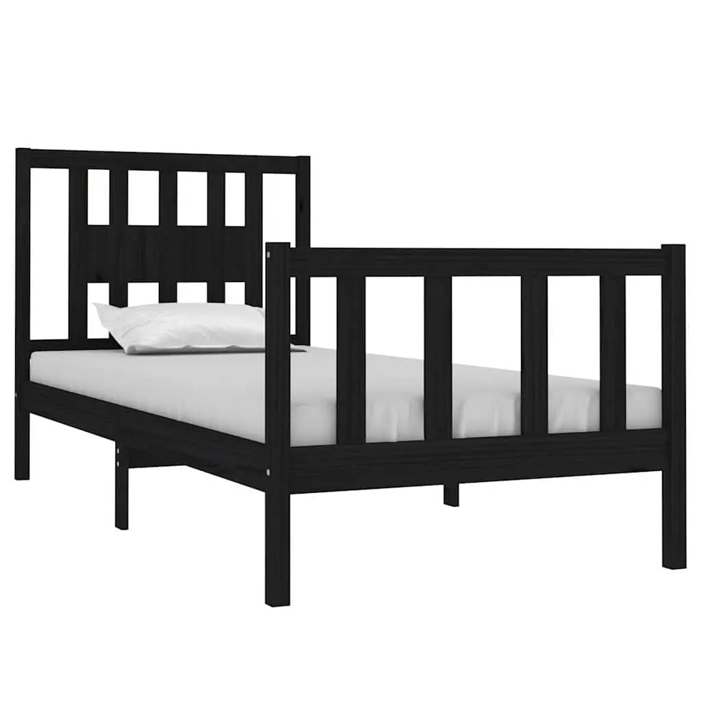 Black Solid Wood Bed Frame 90x190 cm with Headboard