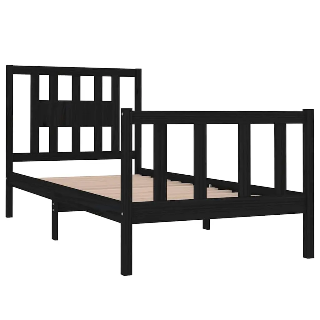 Black Solid Wood Bed Frame 90x190 cm with Headboard