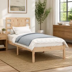 Solid Wood Bed Frame with Headboard 90x190 cm Brown