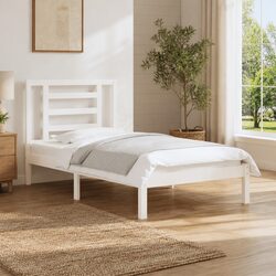 White Solid Pine Wood Bed Frame 90x190 cm with Headboard