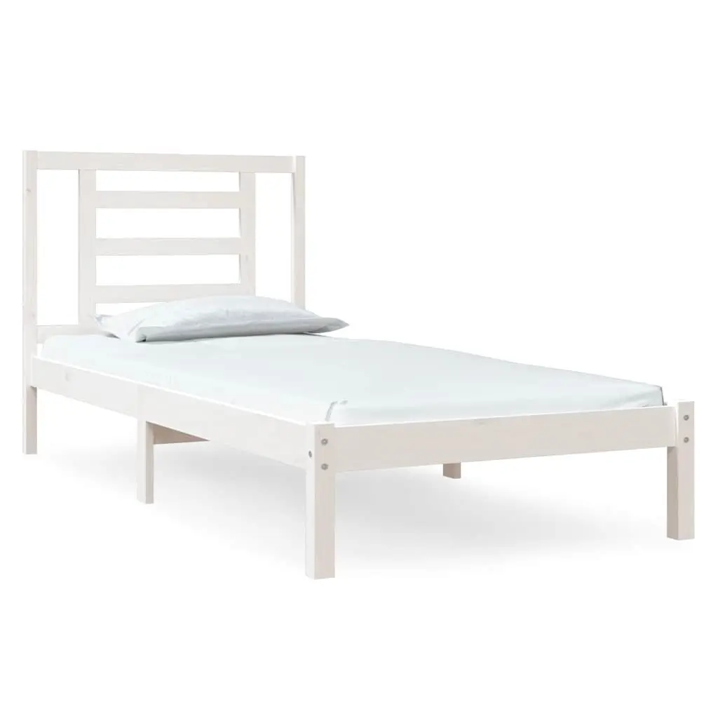 White Solid Pine Wood Bed Frame 90x190 cm with Headboard