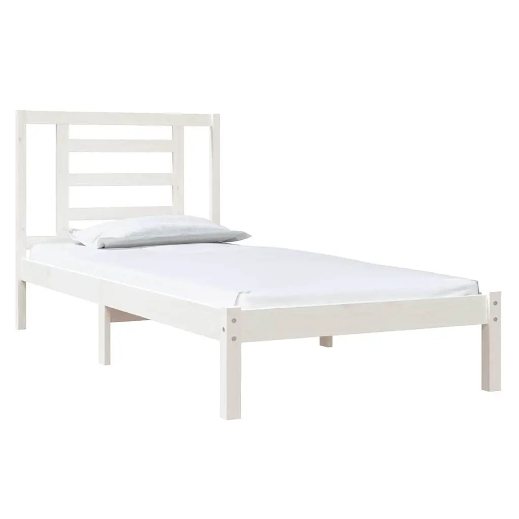 White Solid Pine Wood Bed Frame 90x190 cm with Headboard