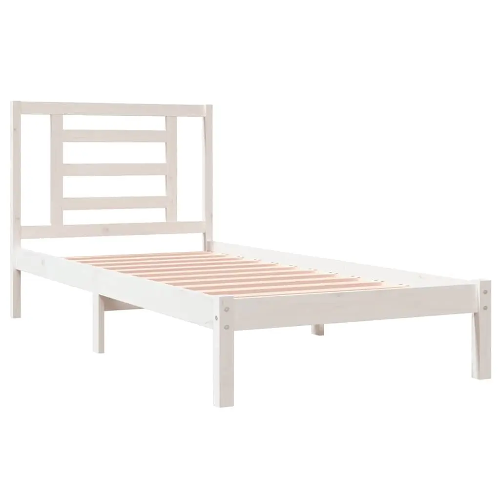 White Solid Pine Wood Bed Frame 90x190 cm with Headboard