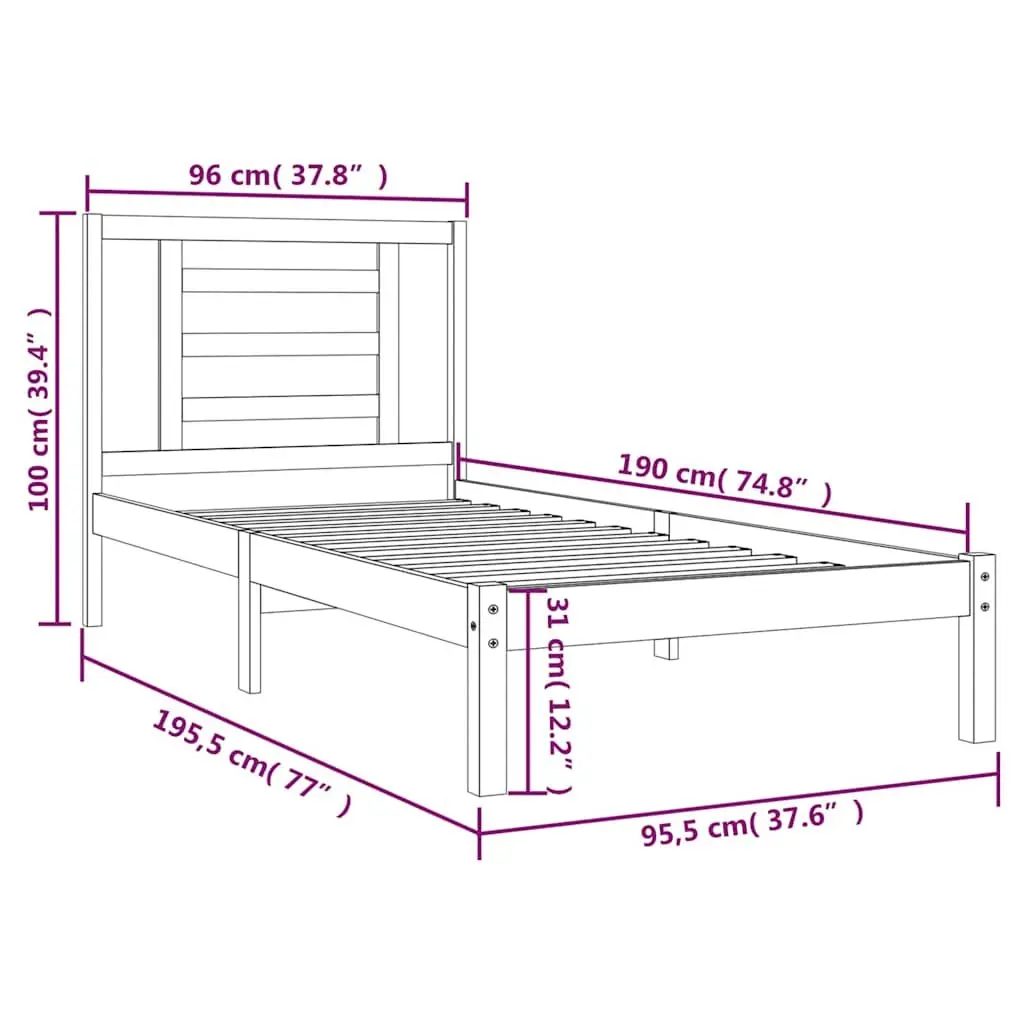 White Solid Pine Wood Bed Frame 90x190 cm with Headboard