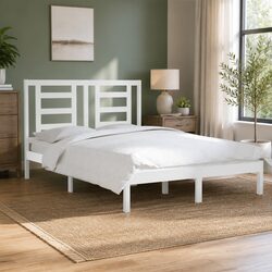 Modern White Bed Frame 150x200 cm in Solid Pine