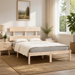 Solid Pine Wood King Bed Frame 183x203 cm in Brown