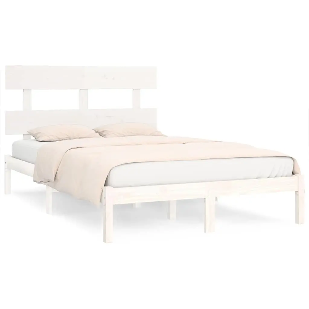 King Bed Frame in White Solid Pine Wood 183x203 cm
