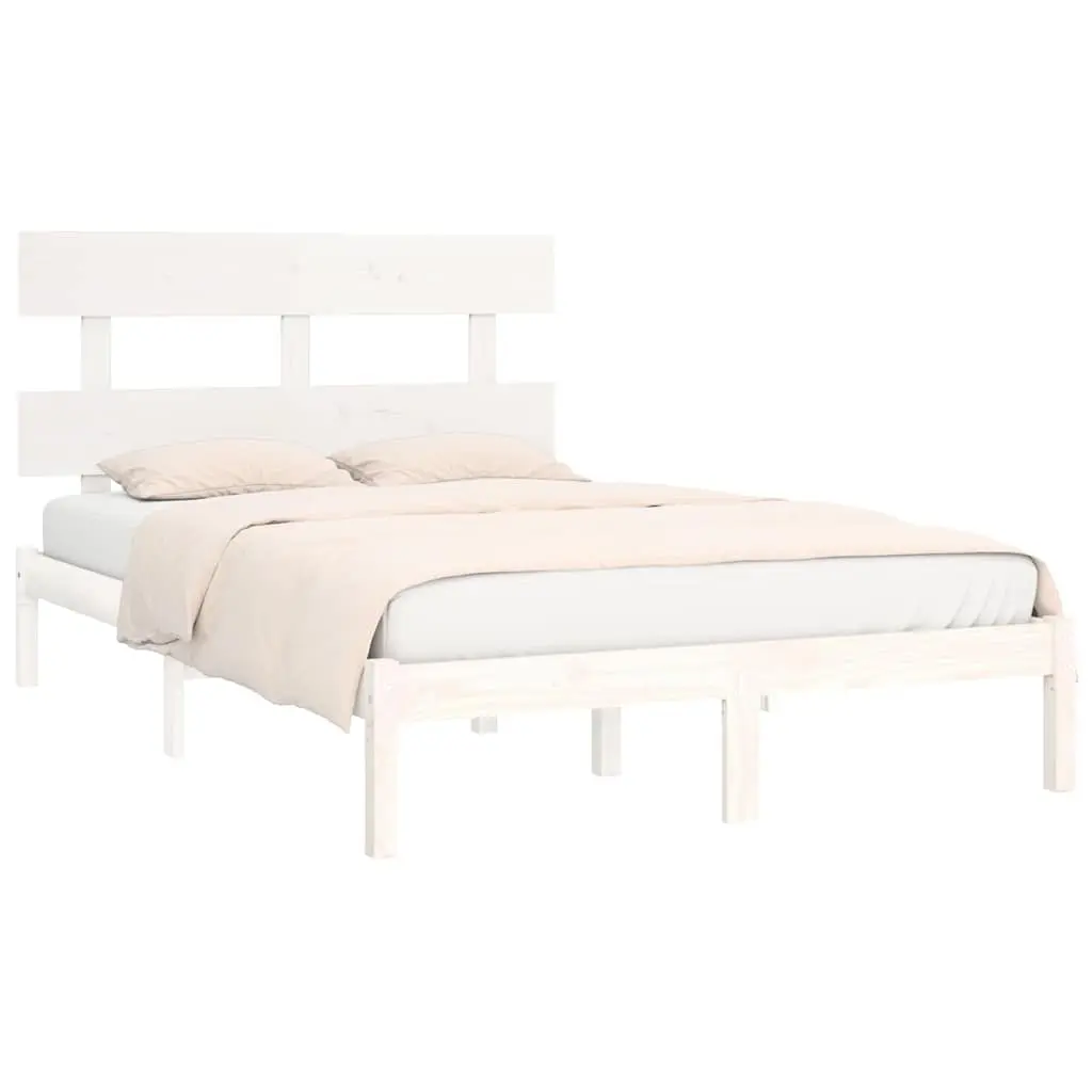 King Bed Frame in White Solid Pine Wood 183x203 cm