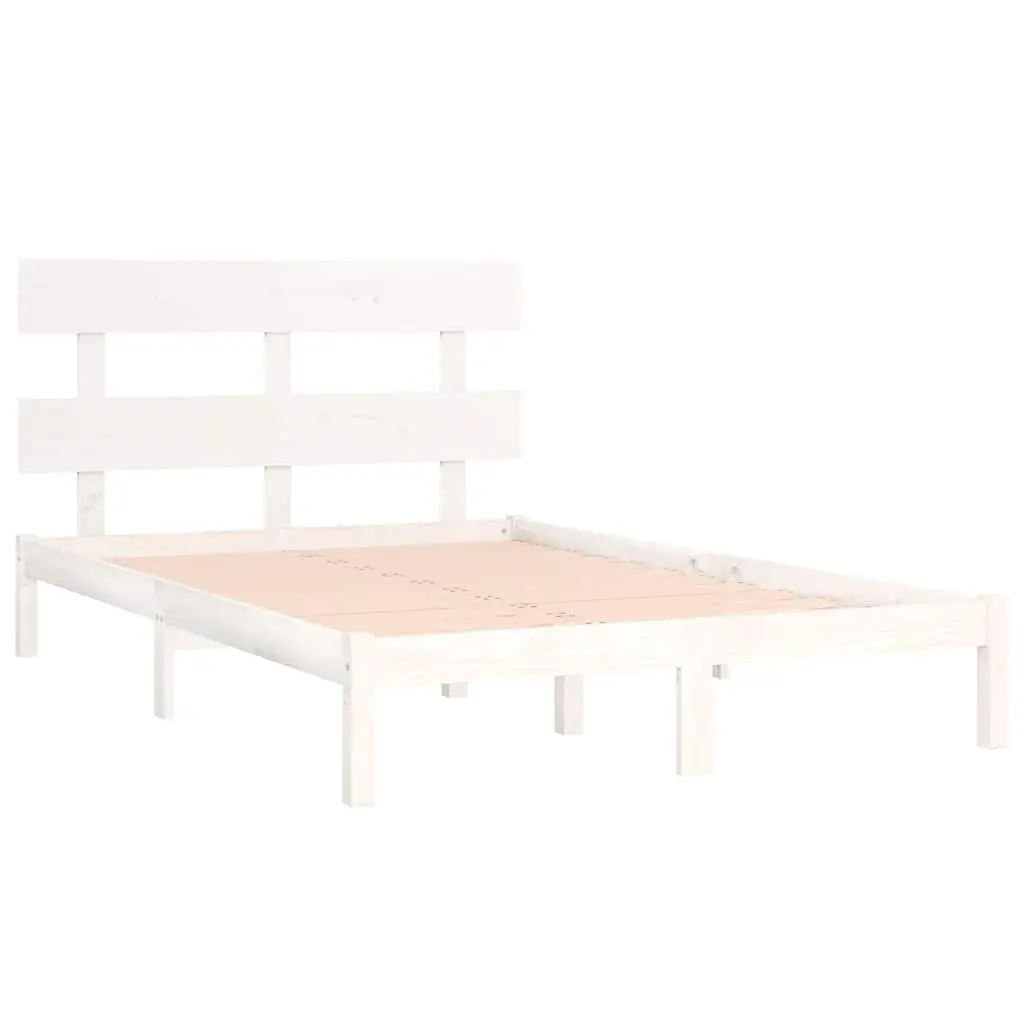 King Bed Frame in White Solid Pine Wood 183x203 cm