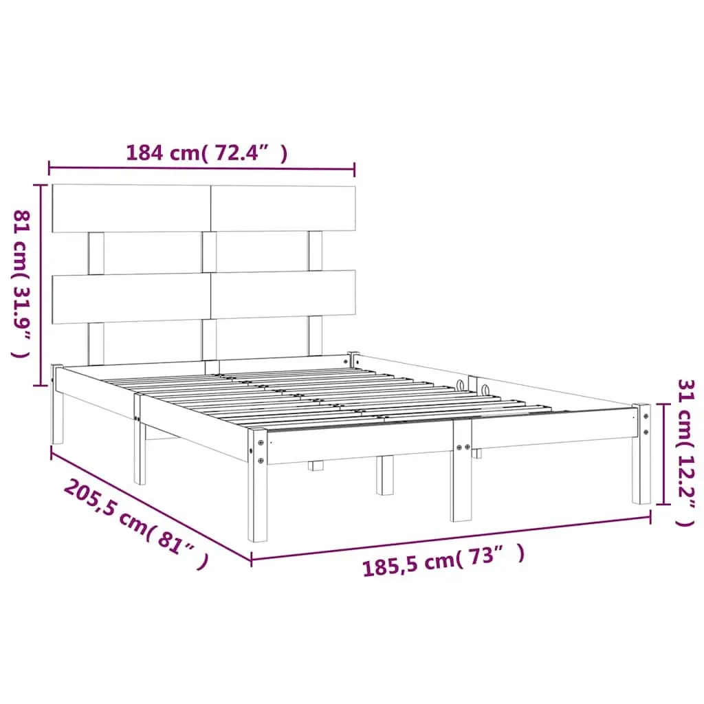 King Bed Frame in White Solid Pine Wood 183x203 cm