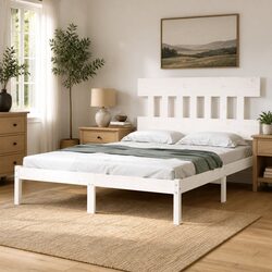 King Bed Frame 183x203 cm in White Solid Pine