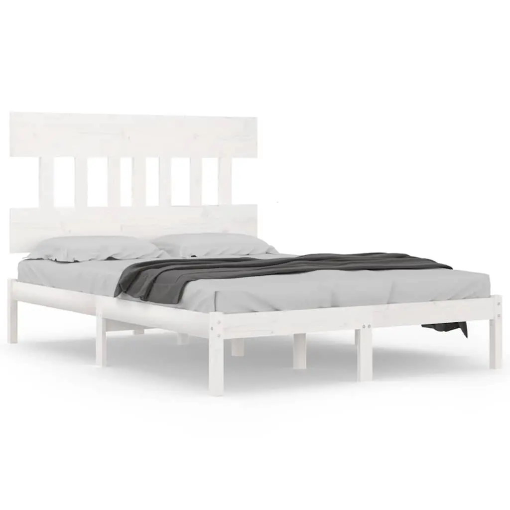 King Bed Frame 183x203 cm in White Solid Pine