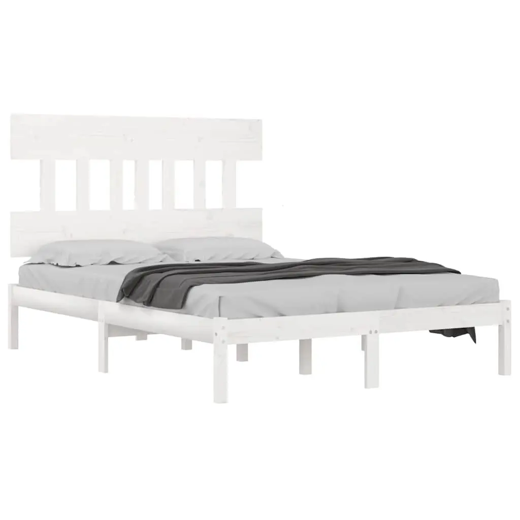 King Bed Frame 183x203 cm in White Solid Pine
