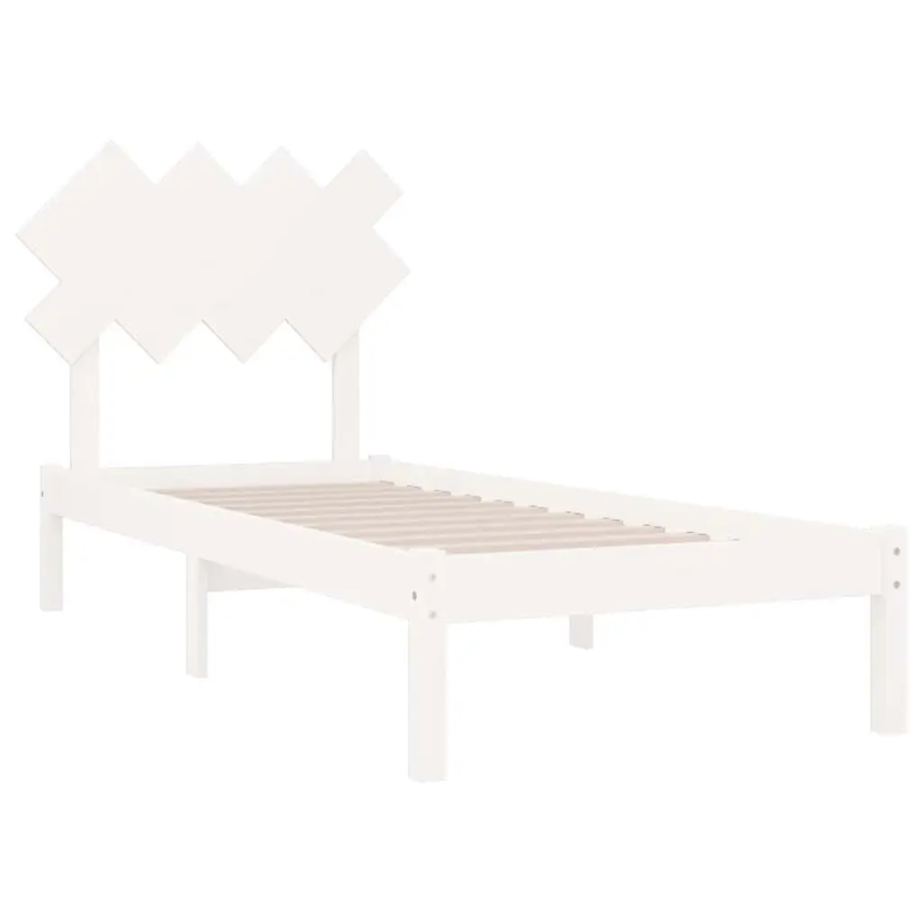Bed Frame White 90x190 cm Solid Pine Wood Slats Modern Bedroom Furniture