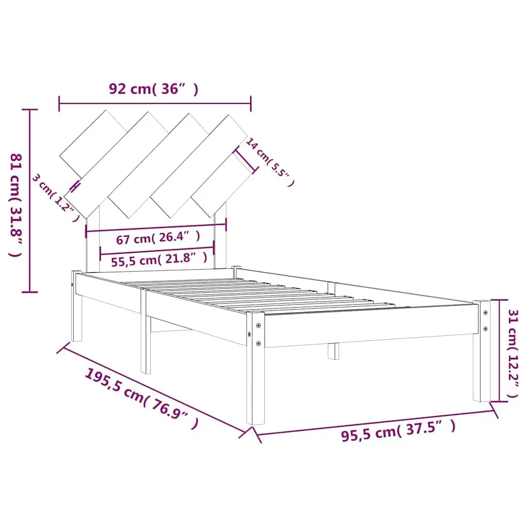 Bed Frame White 90x190 cm Solid Pine Wood Slats Modern Bedroom Furniture