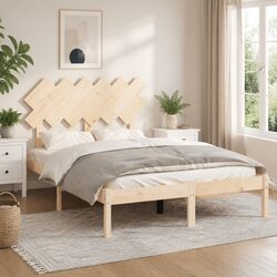 Brown Solid Wood Bed Frame 135x190 cm with Headboard