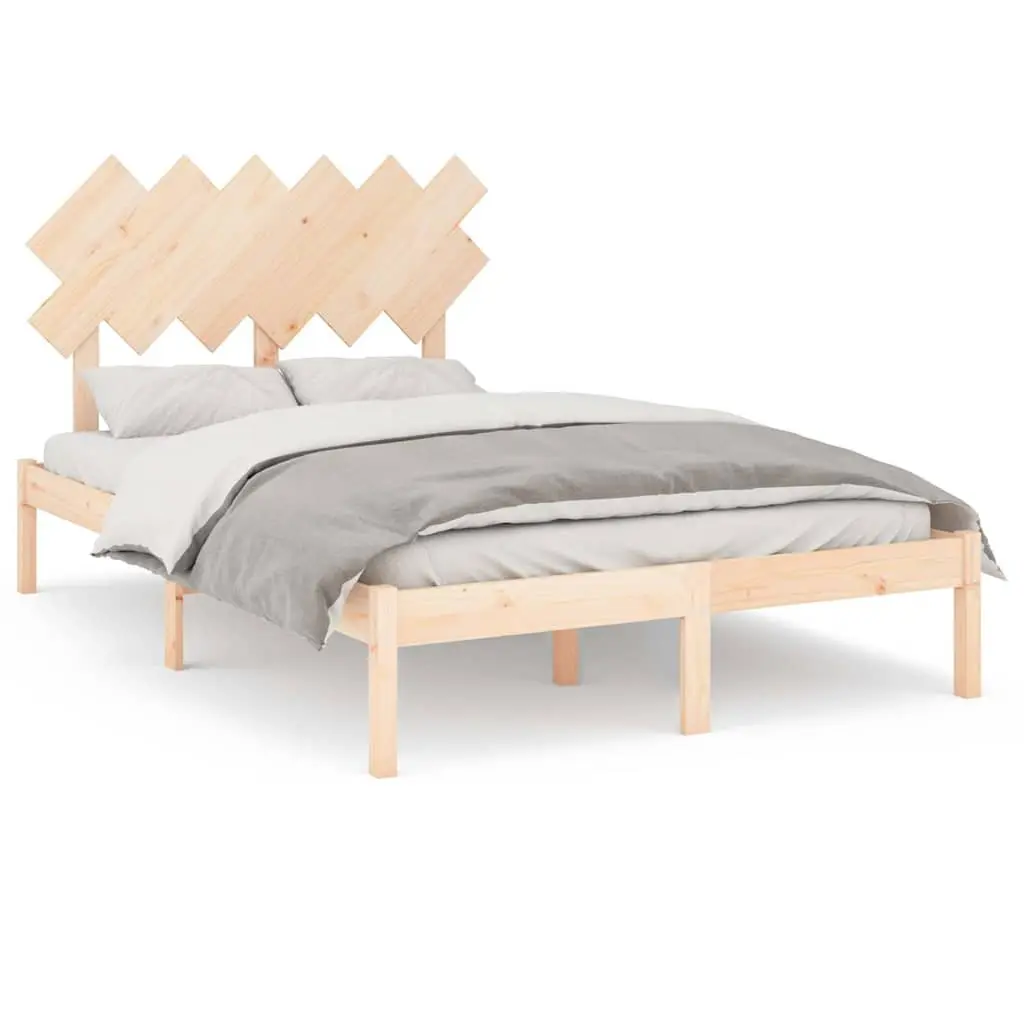 Brown Solid Wood Bed Frame 135x190 cm with Headboard
