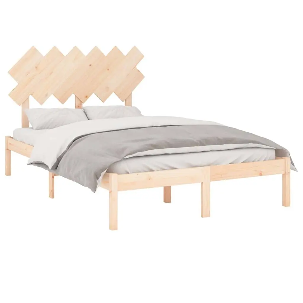 Brown Solid Wood Bed Frame 135x190 cm with Headboard