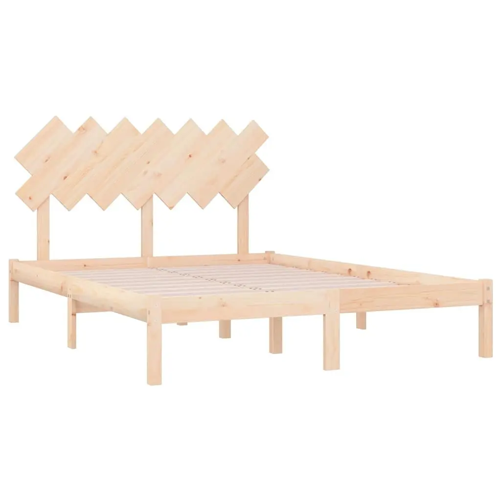 Brown Solid Wood Bed Frame 135x190 cm with Headboard