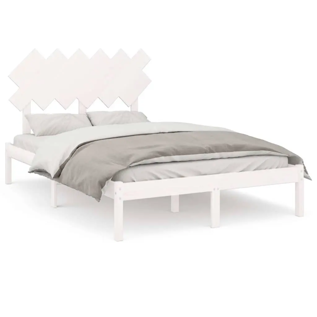 White Solid Pine Wood Bed Frame 135x190 cm